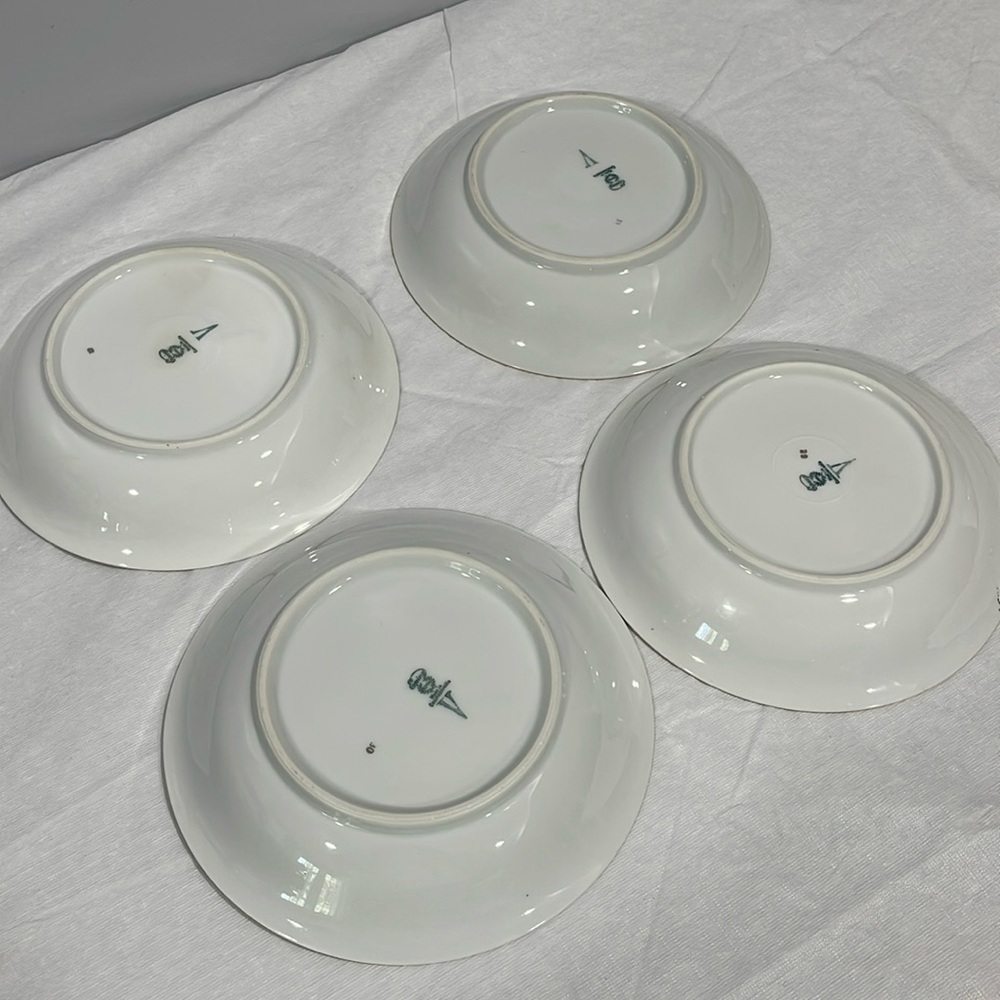 Vintage Epiag Czechoslovakia 8” Soup Plates Royal Peacock Flowers set of 4 - Picture 11 of 16